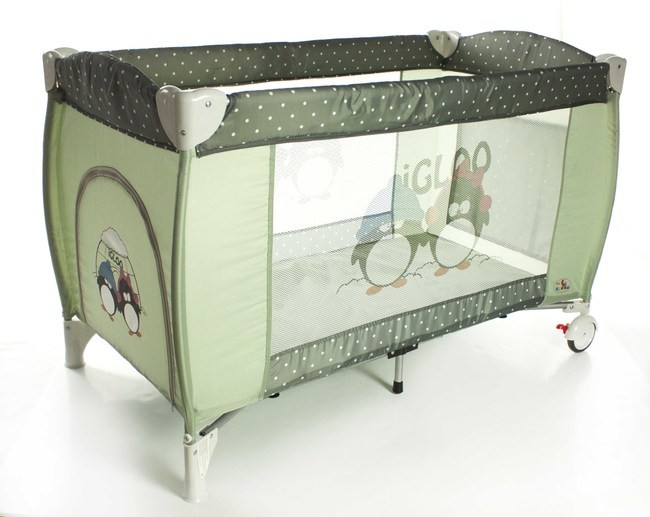 Кроватка Forkiddy Arena lux mini (москитная сетка+кольца) (оливковый/пингвинчики)- фото